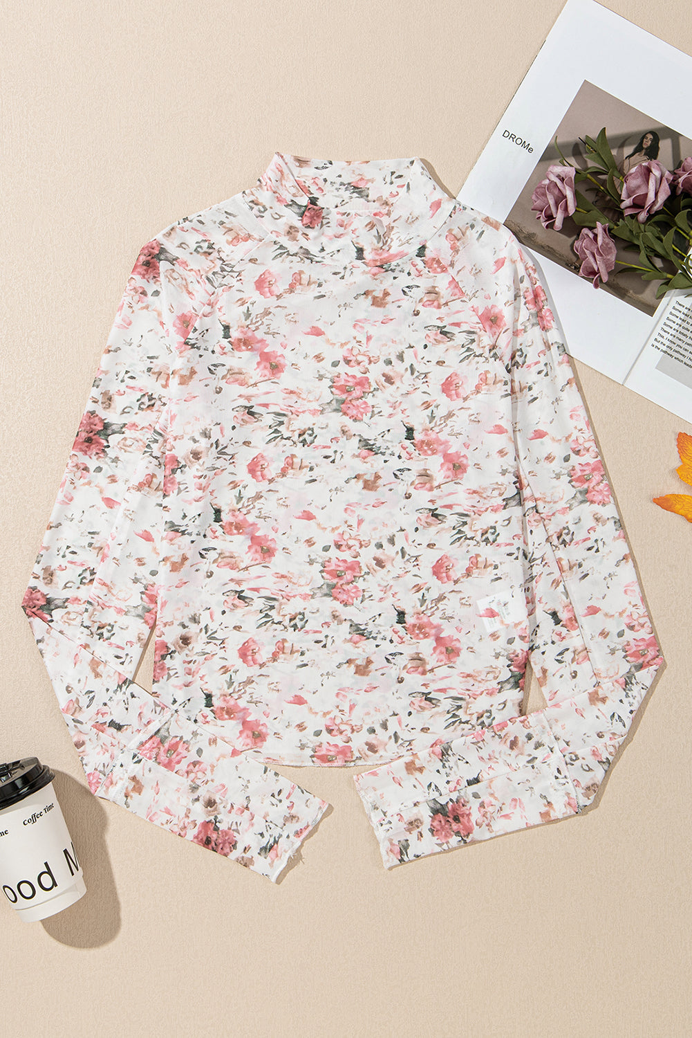 Pink Floral Long Sleeve Blouse